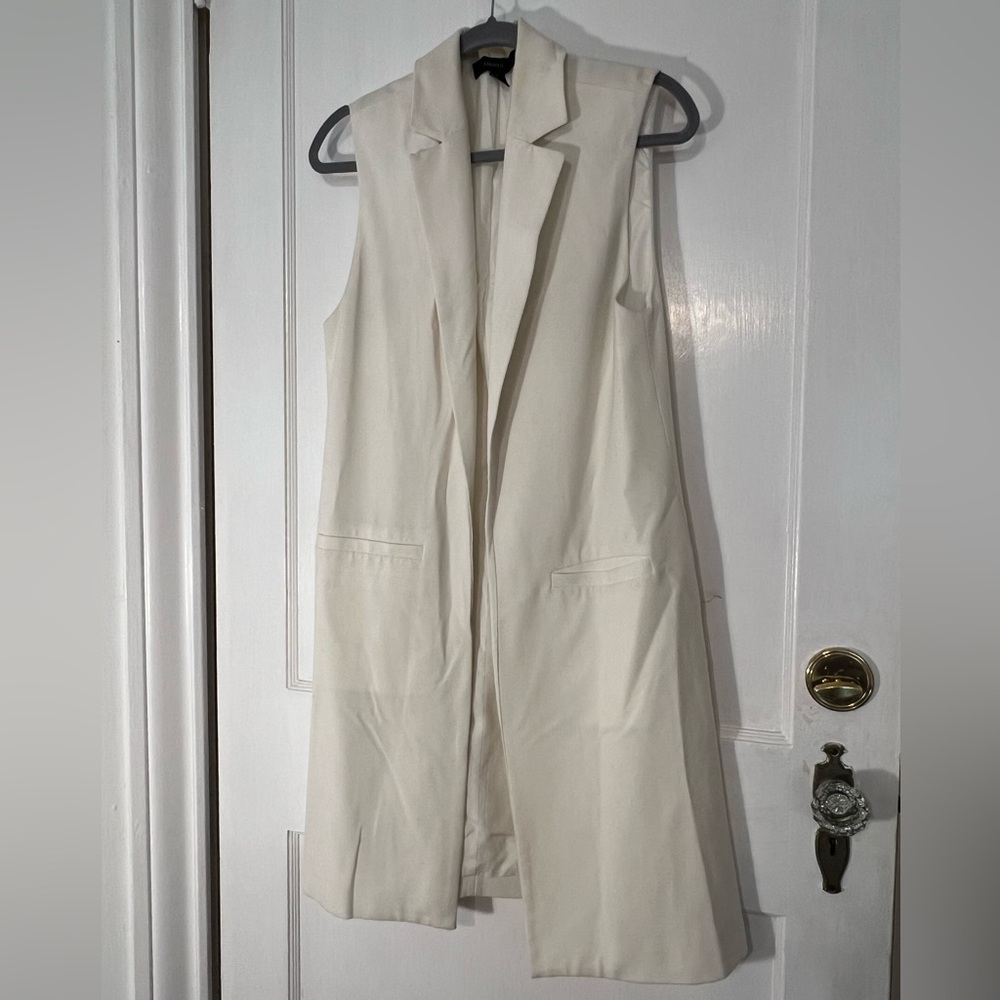 Women's White Coat Sleeveless extra long Blazer Vest size M